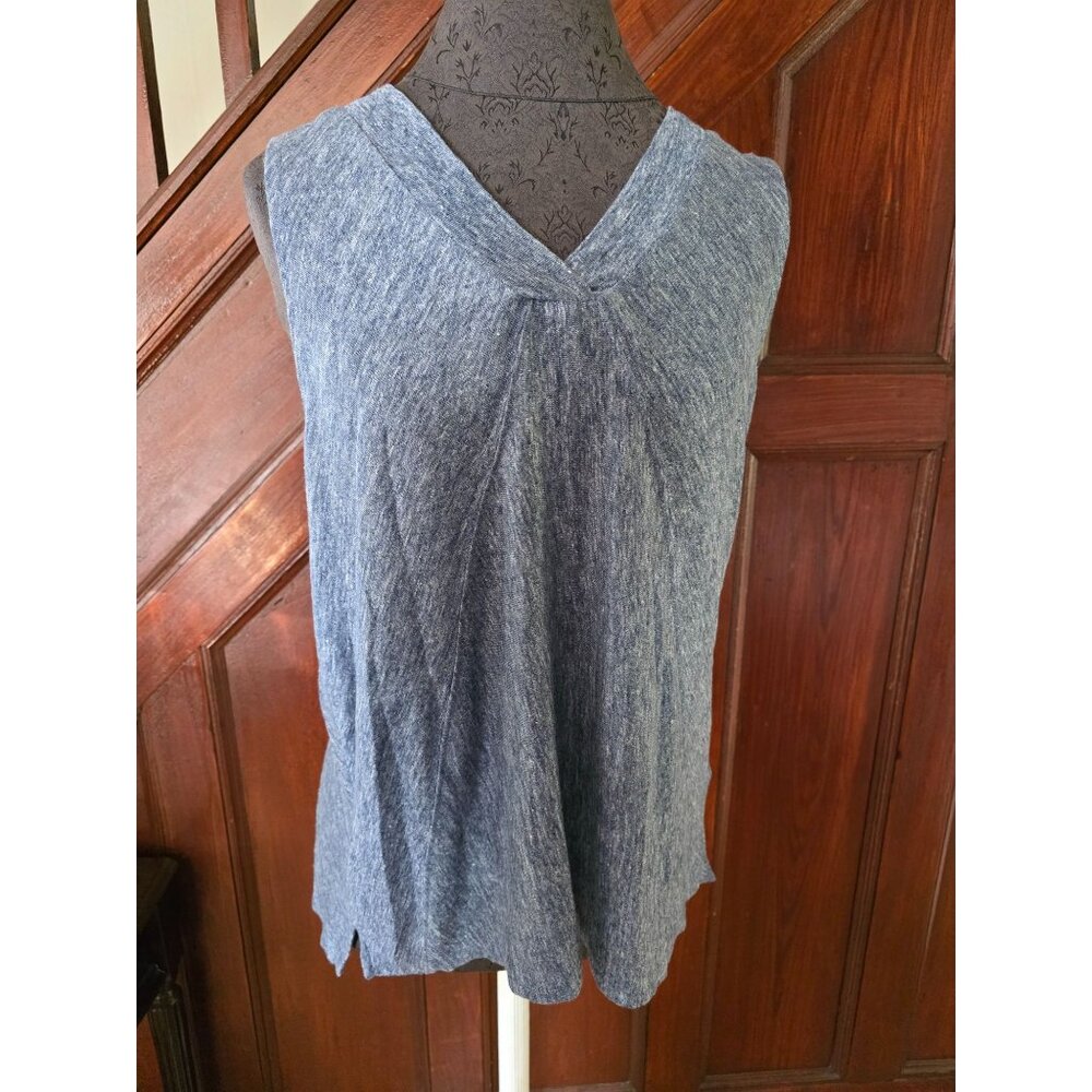 Sigrid Olsen Womens Sleeveless Knit Top  Blue Heather  Size XL  100% Linen